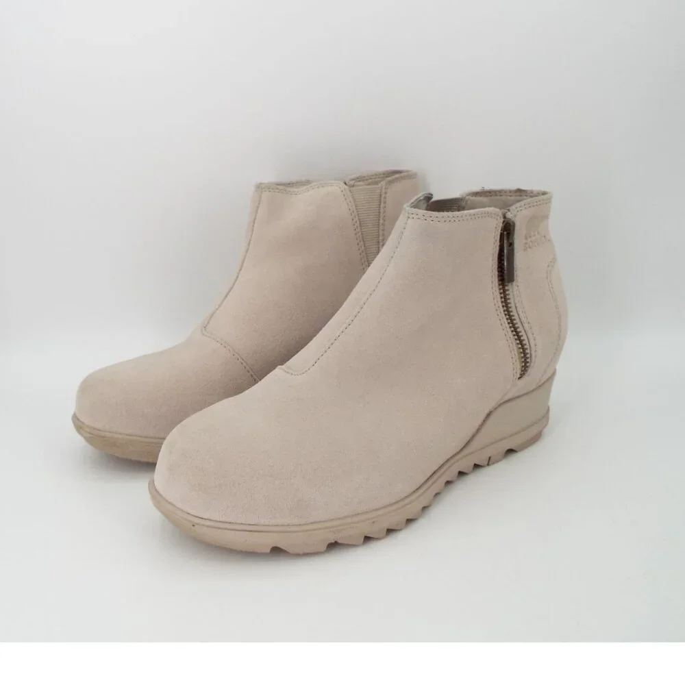 Sorel Evie II Zip Waterproof Suede Wedge Ankle Boots Size 9.5